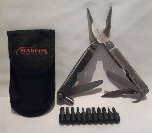 Stainless Steel  Multitool with screw driver bits and nylon pouch No Name