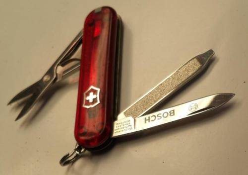 Swiss Army Knife .Victorinox- Classic SD Red Translucent Scales 58 mm With Bosch Logo on Blade