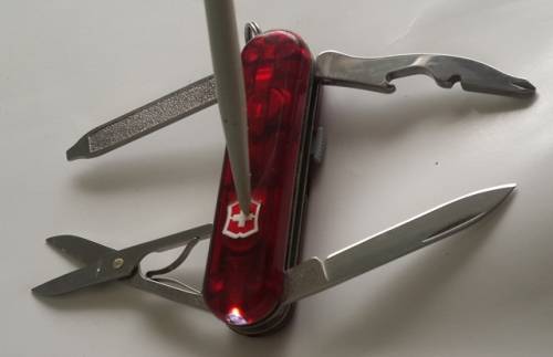 Victorinox Swiss Army Knife - Red Translucent Scales-Midnight Manager With Amps Logo