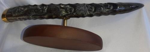 Blesbok Carved Big Five Horm Mounted on Round Wood Base