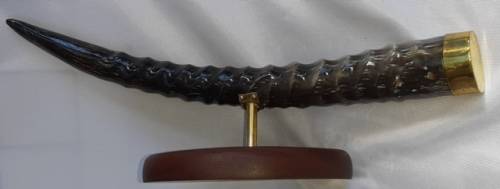 Blesbok Carved Big Five Horm Mounted on Round Wood Base