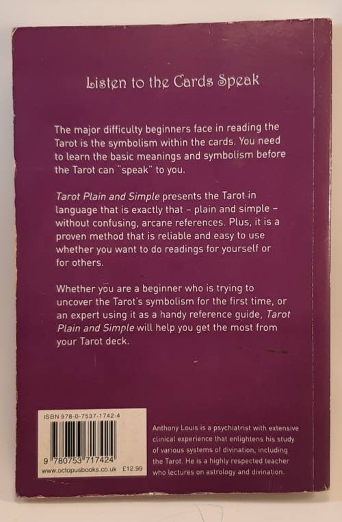 Tarot Book plain and simple by Anthony Louis 322 Pages