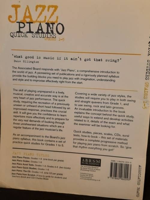 Music Book Jazz Piano Quick studies Grades 1-5