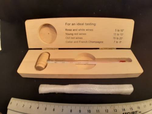 Wine tasting thermometer in wooden box