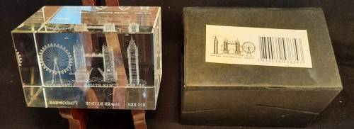 Paper Weight Crystal Laser cut Big Ben Tower of London Eye in Box