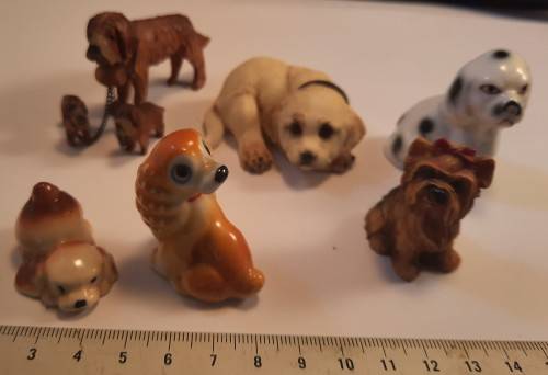 Set of six printer tray ornament dogs three porcelain and three other material