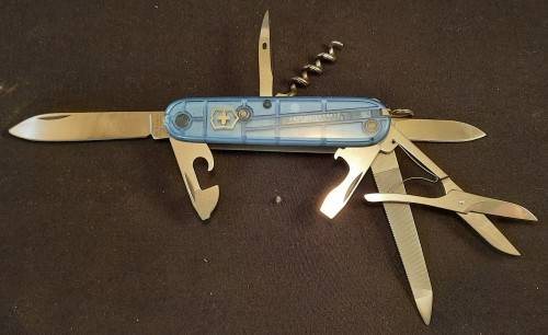 Victorinox - Mountaineer with Blue Translucent Scales Older model with grooved corkscrew