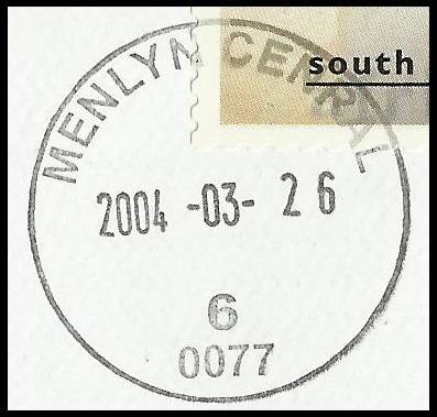 VIRTUAL TRIAL STAMP, 2004 - A FINE EXAMPLE WITH ERROR "MENLYN CENRAL" CANCEL!