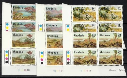 RHODESIA - (MNH) - LANDSCAPE PAINTINGS - "B" CONTROL BLOCKS!