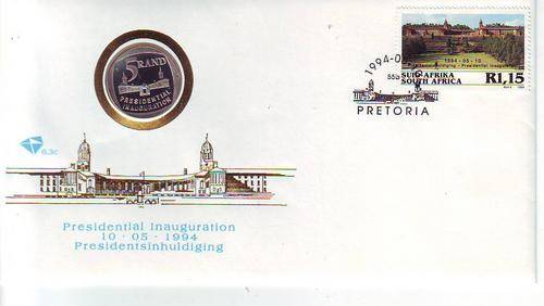 Mandela Presidential Inauguration cover with R5 coin untampered with 6.3c