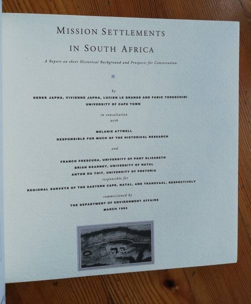 MISSION SETTLEMENTS IN SOUTH AFRICA - DEREK JAPHA, VIVIENNE JAPHA...  UCT,1993