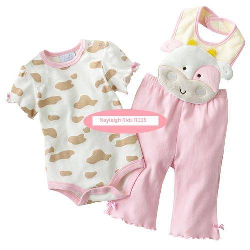 Cotton vest, bib and leggings set - Pink Cow