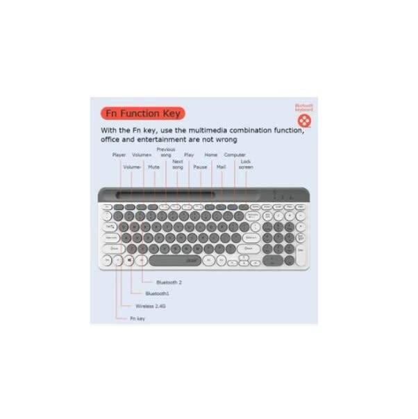 DW 2.4G + Bluetooth Dual Mode Wireless Rechargeable Keyboard and Mouse Combo Round Keycap - ZYG-806