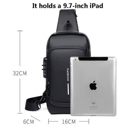 DW Anti-Theft Lock Sling Chest Bag Shoulder Crossbody With USB Port - Black