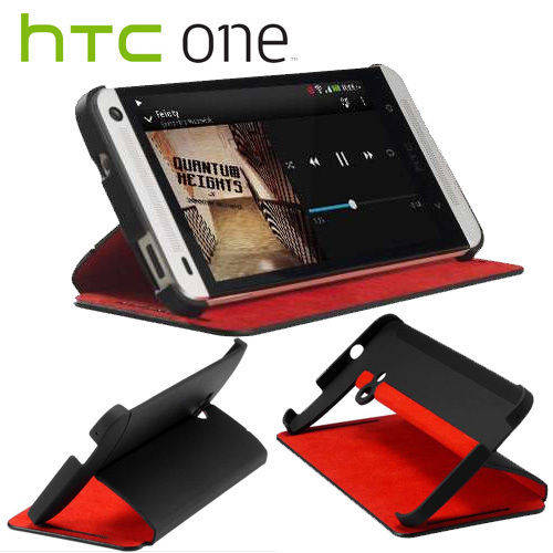 New GENUINE for HTC ONE M7 Black/ Red Double Dip Flip Stand Case Cover