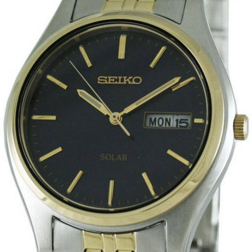 SEIKO SOLAR Quartz Steel Black Dial with Gold markers Day/Date Water Resistant