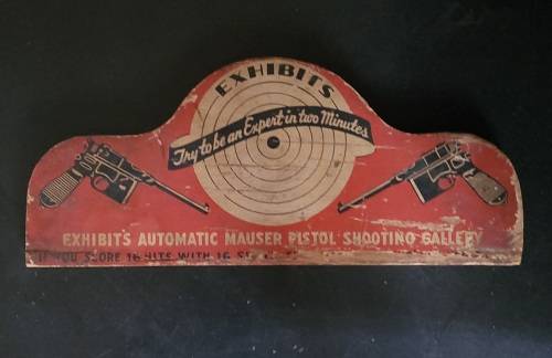 Wooden sign - Exhibit Supply Co. Mauser Shooting Gallery