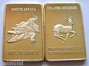 Crocodile South Africa Krugerrand 1 OZ .999 24K Pure Gold Layered Bullion Bar