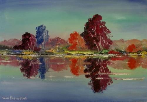 Dam Reflection in colour (440mm x 300mm x 20mm on stretched canvas)