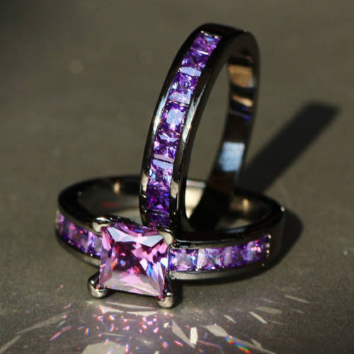 5.3ct Black Gold Filled Engagement Wedding Bridal Set Ring size 6 7 8 9 10