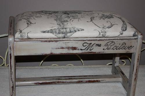 Vintage Antiqued upholstered wood dressing table or foot stool - Biggie Best Fabric