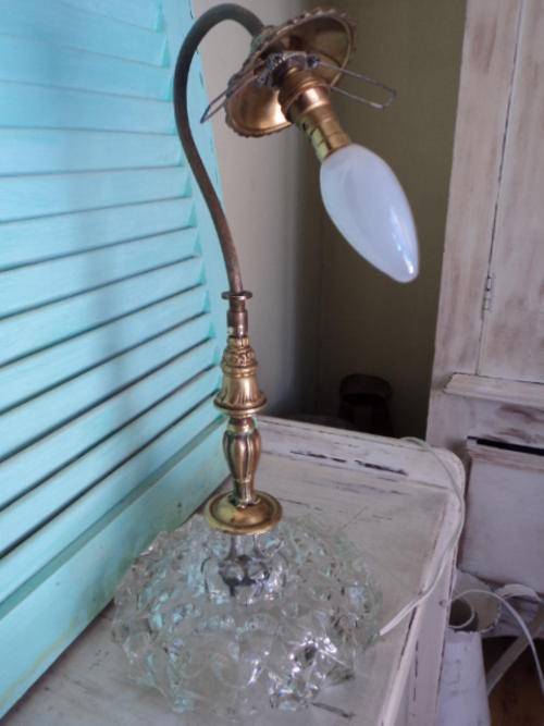 Exquisite solid brass goose neck Decor lamp with heavy cut glass base - a real beauty
