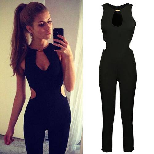 MUST HAVE !  JUMPSUIT  BLACK CUT OUT SMART COCTAIL PARTY CLUB ANY OCCASION