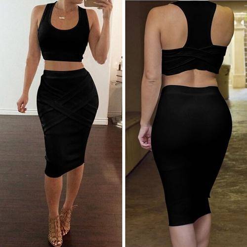 2 PC CROP TOP AND SKIRT SEXY SMART DAY EVENING PARTY CLUB DRESS