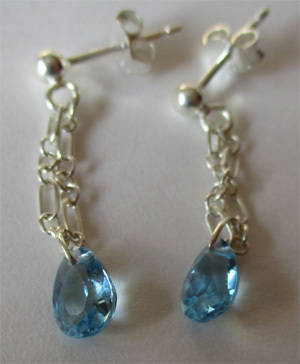 Sterling Silver  and Faceted Blue Topaz Pear/ Drop Earrings