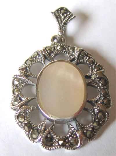 Solid 925 -Sterling Silver, Marcasite  and M.O P.   Pendant.