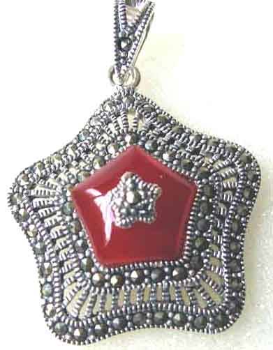 Art Deco -Antique Style 925 -Sterling Silver, Marcasite  & Carnelian  Pendant.