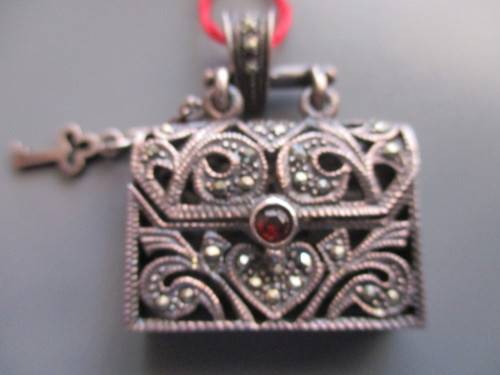 925 Sterling Silver  and Genuine Garnet `purse `/ Pendant