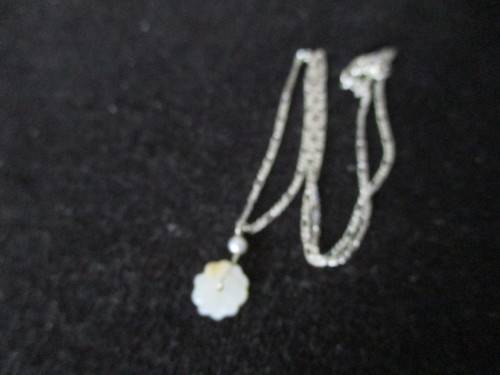 925 Sterling Silver Chain &  and Round Pearl  on MOP Necklace