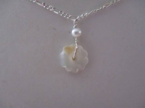 925 Sterling Silver Chain &  and Round Pearl  on MOP Necklace