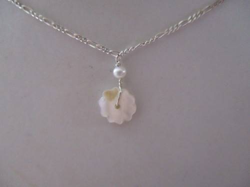 925 Sterling Silver Chain &  and Round Pearl  on MOP Necklace