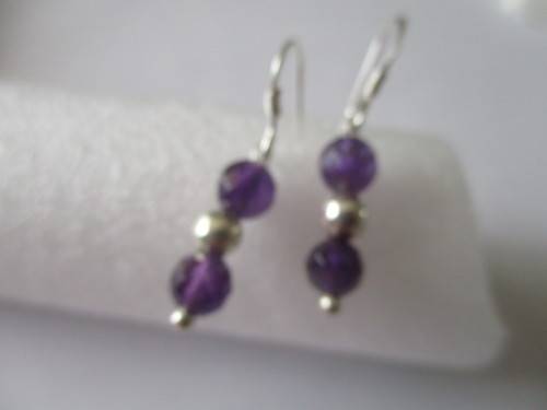 925 Sterling Silver  and Genuine Amethysts Earrings