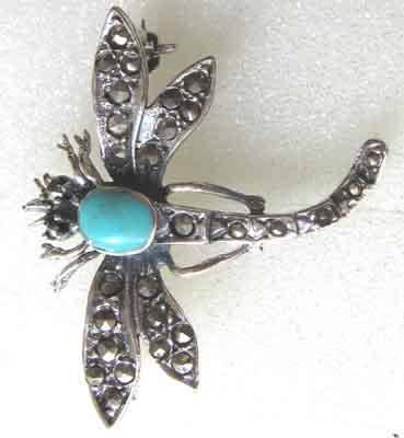 925 Sterling Silver and Marcasite `` Dragonfly `` Brooch