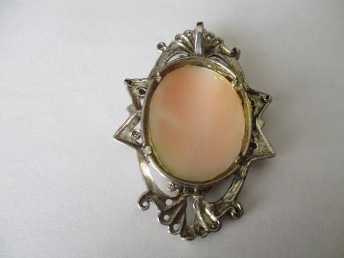 Vintage Genuine Italian Cameo in 925 - Big  Sterling Silver Frame - Pendant