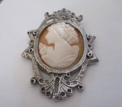 Vintage Genuine Italian Cameo in 925 - Big  Sterling Silver Frame - Pendant