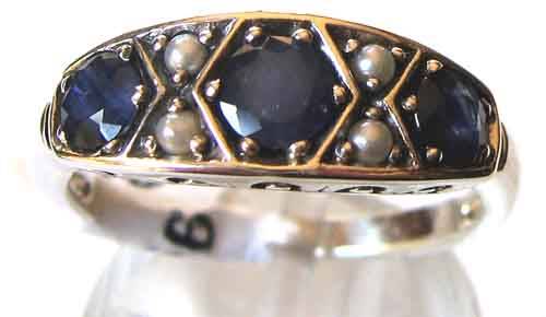 Lovey ,  Blue Sapphire and Seed Peals in Sterling Silver Ring