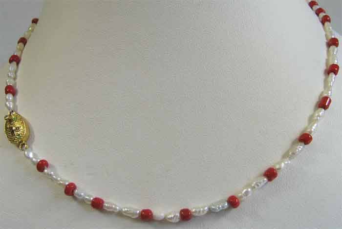 Adorable Sterling Silver clasp. Coral &Fresh Water pearls Necklace