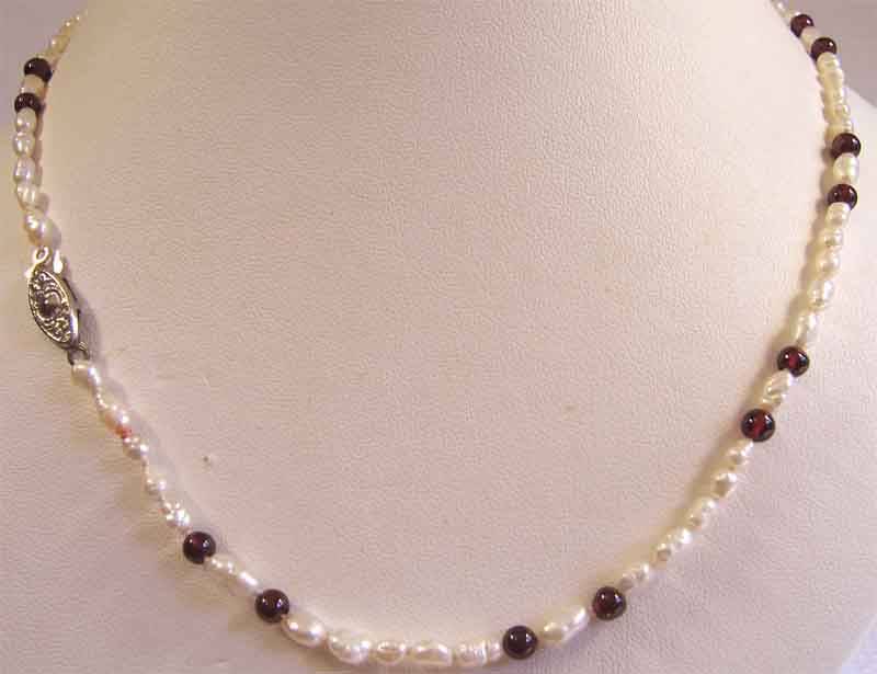 Genuine Garnets and Fresh Water Pearls Necklace.
