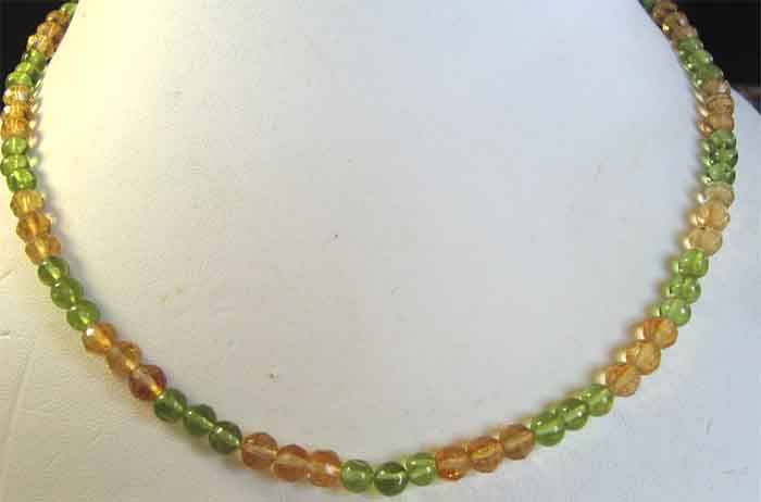 CITRINE AND PERIDOT, FACETED BEADS NECKLACE