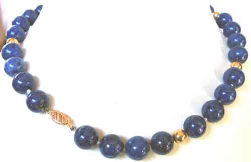 - Lapis Lazuli Necklace with 14 k Gold Beads and Clasp