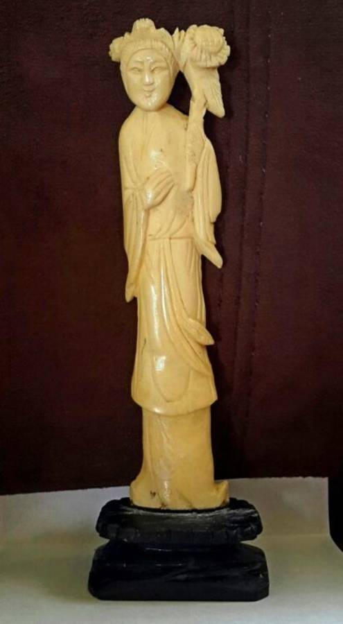 Intricately carved oriental figure from genuine Hippo Tooth Ivory on a base - rare!