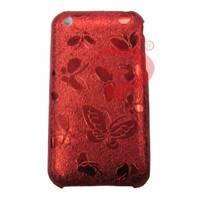 RED METALLIC BUTTERFLY PLASTIC BACK CASE FOR iPHONE 3G/3GS