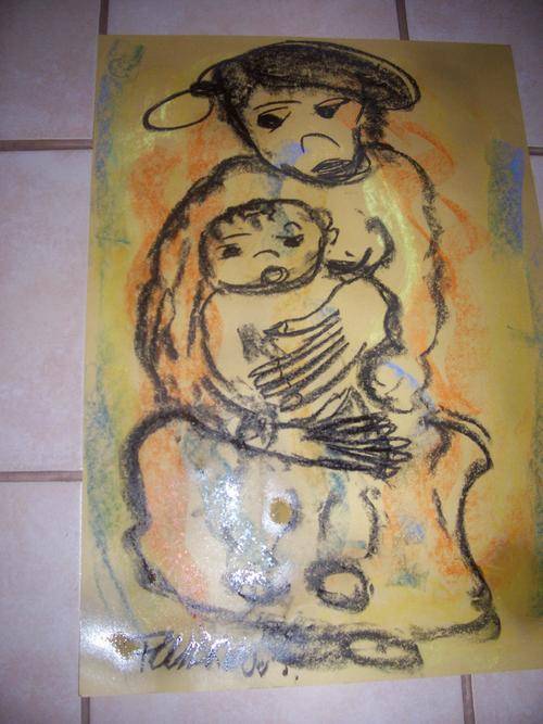 An A2 sized  CLAERHOUT ORIGINAL pastel Mother and child on Wednesday auction Dated and signed