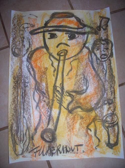 A2 sized Claerhout original on white paper with charcoal,pastels and some oil rubbed over