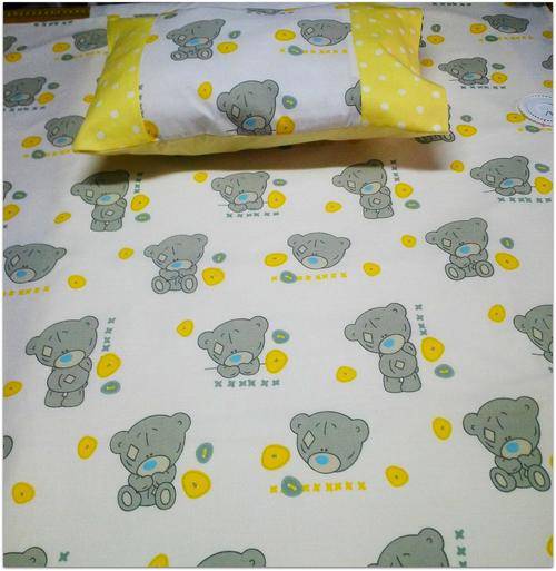 YELLOW TATTY TEDDY CURTAINS X 2 LINED