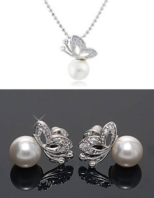 Butterfly Pearl - Earrings and Necklace set